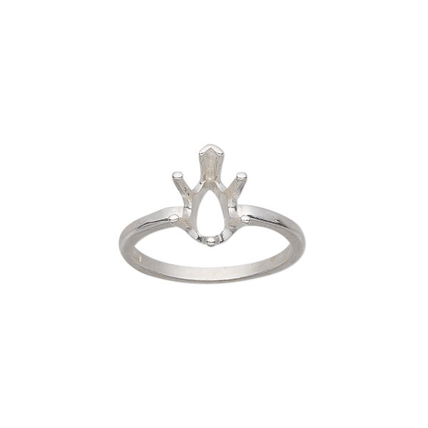 Ring, Sure-Set™, sterling silver, 10x7mm 6-prong pear basket setting, size 6. Sold individually. image number 0