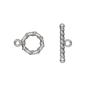 Clasp toggle 1pkg20 silver-plated "pewter" (zinc alloy), 11mm double-sided round, antique 1-strand