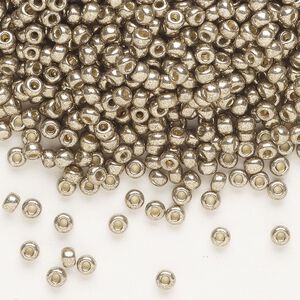 Seed bead, Miyuki, glass, pkg/50g, #8 rocaille, Duracoat® opaque galvanized pewter, (RR-4222).
