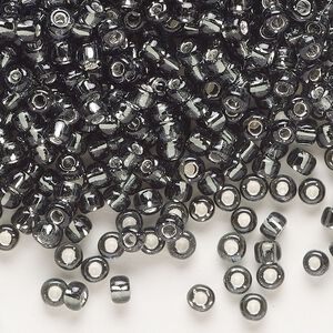 Seed bead, Dyna-Mites™, glass, transparent silver-lined gunmetal, #6 round. Sold per 1/2 kilogram pkg.