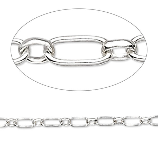 Chain, sterling silver, 3mm long and short oval. Sold per pkg of 5 feet. image number 0