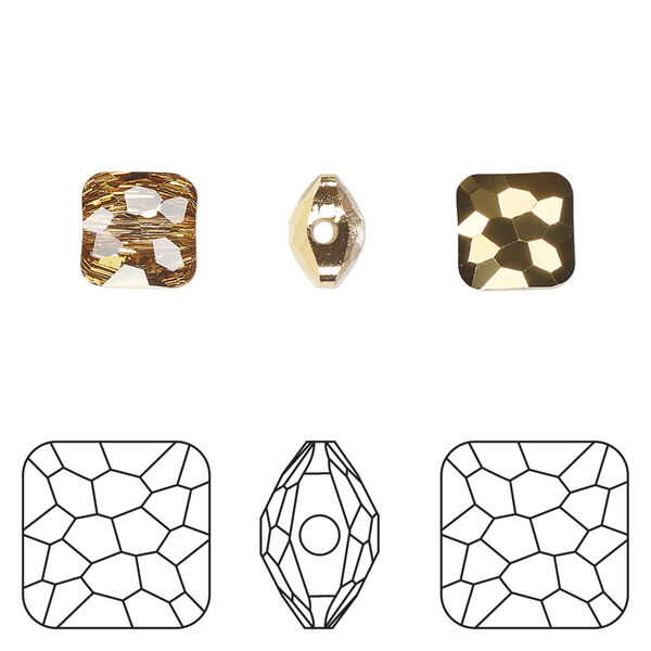 Bead 1pkg4 crystal aurum 2X, Crystal Passions® 8mm puffed square 5035 image number 0