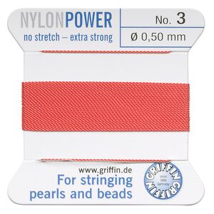 Thread, Griffin, nylon, coral, size #3. Sold per 2-meter card (approximately 78 inches).