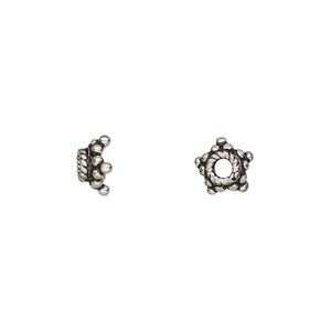 Bead cap, antiqued sterling silver, 8x4mm star, fits 7-9mm bead. Sold per pkg of 4.