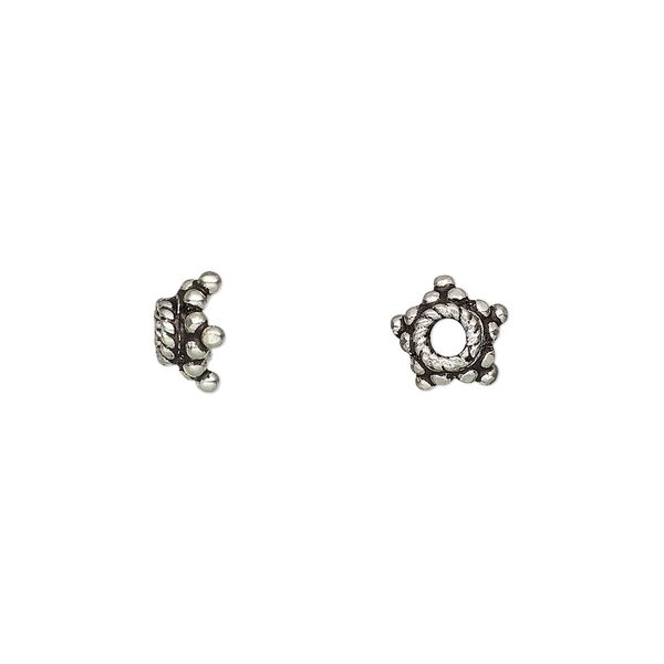 Bead cap, antiqued sterling silver, 8x4mm star, fits 7-9mm bead. Sold per pkg of 4. image number 0