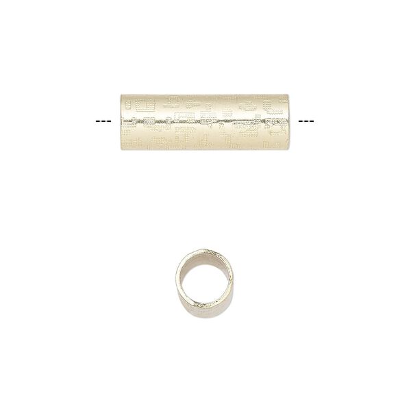 Bead, gold-finished steel, 18.5x6mm round tube with geometric design. Sold per pkg of 10. image number 0
