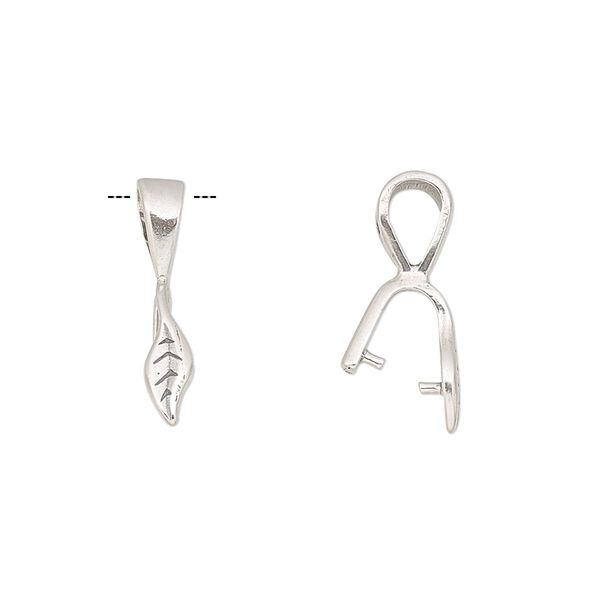 Bail, ice-pick, sterling silver, 10x4mm leaf, 5mm grip length. Sold per pkg of 2. image number 0