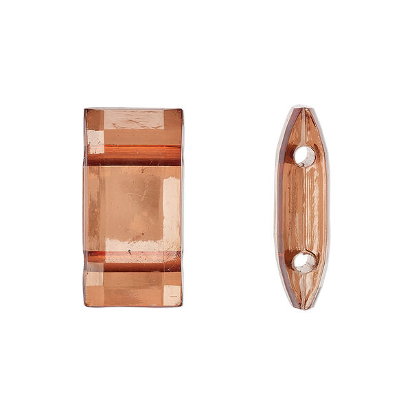 Bead, acrylic, brown, 18x9mm double-drilled faceted puffed rectangle, fits up to 10mm bead. Sold per pkg of 20. image number 0