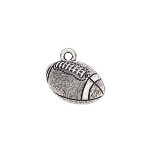 Charm, TierraCast®, antique silver-plated pewter (tin-based alloy), 18x12mm two-sided textured football. Sold per pkg of 20.