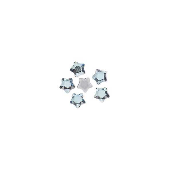 Flat back 6pk aquamarine foil back, Crystal Passions® hotfix rhinestone 4mm star flower 3754 image number 0
