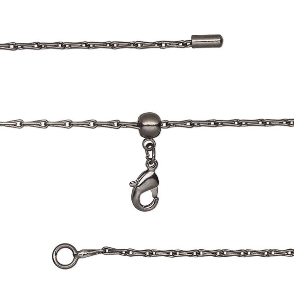 Chain, silicone and black-finished brass, 1.4mm teardrop, adjustable from 16 to 23-1/2 inches with lobster claw clasp and adjustable slider bead. Sold individually. image number 0