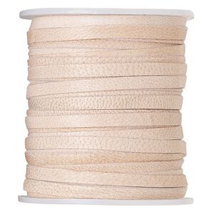 Cord, leather, natural, 3mm flat. Sold per 5-yard spool.