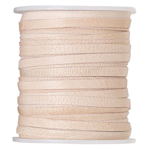 Cord, leather, natural, 3mm flat. Sold per 5-yard spool. image number 0