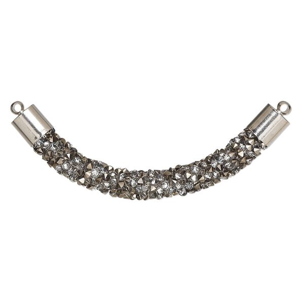 Focal, glass / resin / imitation rhodium-finished brass, gunmetal, 60-64mm curved tube. Sold per pkg of 4. image number 0