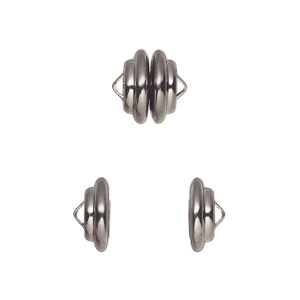 Clasp, Mag-Lok®, magnetic, black-plated brass, 10.8x7.7mm ribbed rondelle. Sold individually. image number 0