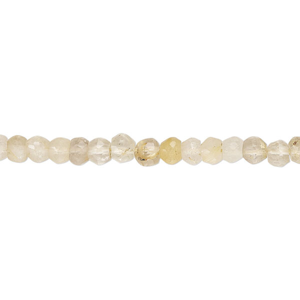 Bead, golden rutilated quartz (natural), 4x3mm-5x4mm hand-cut faceted rondelle, B grade, Mohs hardness 7. Sold per 14-inch strand, approximately 100 beads. image number 0