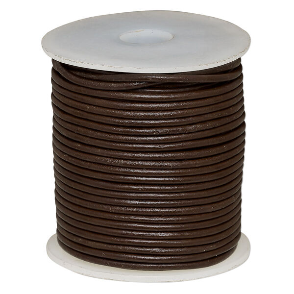 Cord, leather (dyed), brown, 2mm round. Sold per 25-yard spool. image number 0