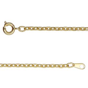 Chain, gold-finished steel, 2mm flat cable, 15 inches with springring clasp. Sold individually.