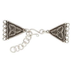 Clasp hook&eye 1pkg1 sterling silver, 44x16mm triangle, 5-strand
