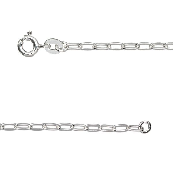 Chain, sterling silver, 5x2.5mm flat oval cable, 18 inches with springring clasp. Sold individually. image number 0