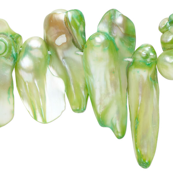 Pearl 1pkg1 freshwater, top-drilled baroque, 15 inch shamrock 14x6mm-28x13mm cultured image number 0