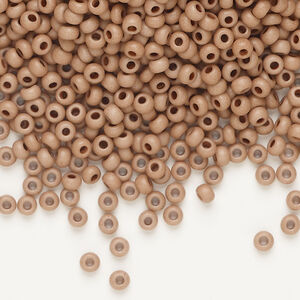 Seed bead, Preciosa Ornela Czech glass, 1pkg50g, 2.8-3.2mm rocaille, opaque matte terra dyed silt brown chalkwhite (06417)