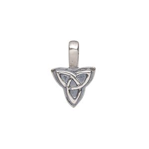 Bail, glue-on, antique silver-plated brass, 20x13mm with 13x12mm triangle flat base and Celtic knot design. Sold individually.