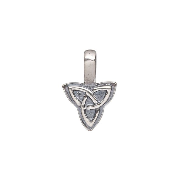 Bail, glue-on, antique silver-plated brass, 20x13mm with 13x12mm triangle flat base and Celtic knot design. Sold individually. image number 0