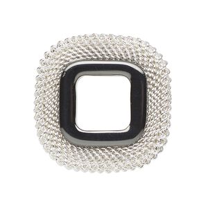 Component, silver-finished and gunmetal-finished "pewter" (zinc-based alloy), 30mm weaved square, center opening is 11.5mm. Sold individually.