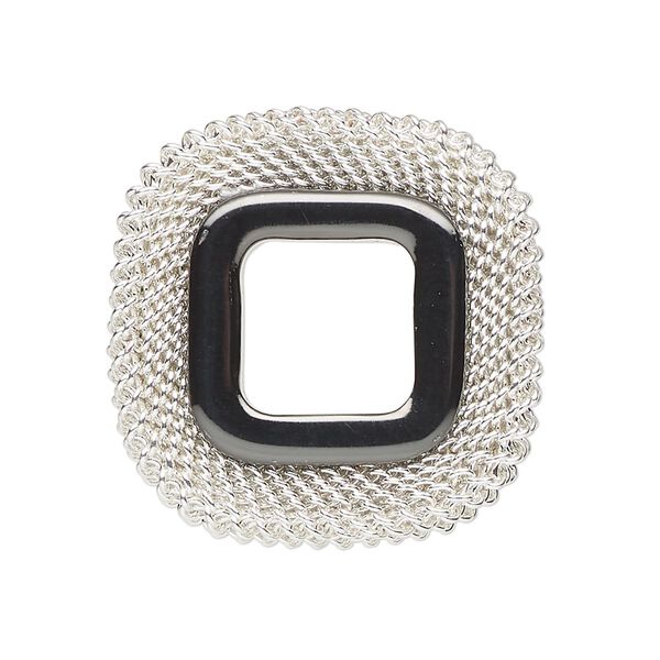 Component, silver-finished and gunmetal-finished "pewter" (zinc-based alloy), 30mm weaved square, center opening is 11.5mm. Sold individually. image number 0