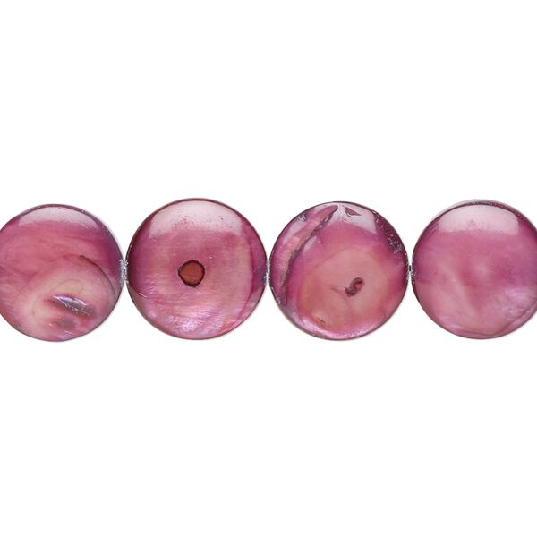Mother-of-pearl 1pkg1, flat round bead, 15 inch plum 11-12mm image number 0