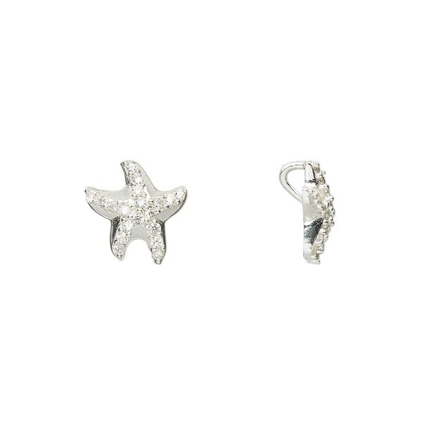Pendant, cubic zirconia and sterling silver, clear, 11mm single-sided starfish. Sold individually. image number 0