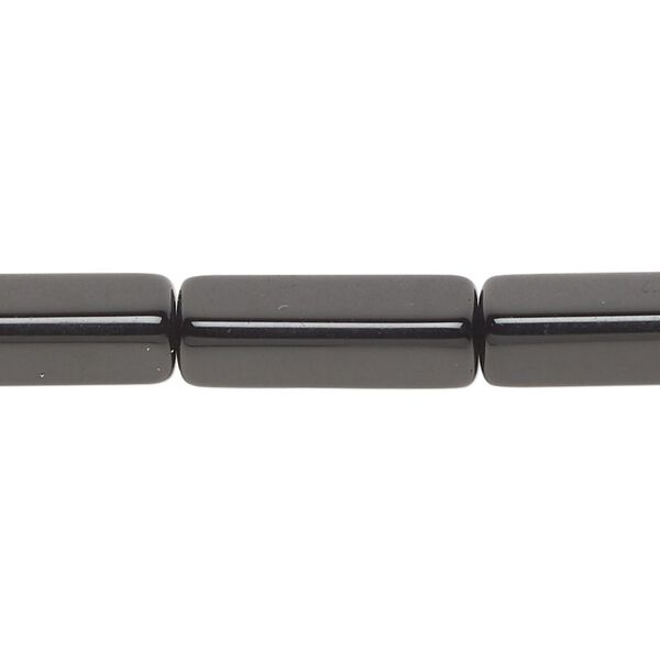 Bead, glass, opaque black, 20x7mm triangle tube. Sold per 14-inch strand, approximately 15 beads. image number 0