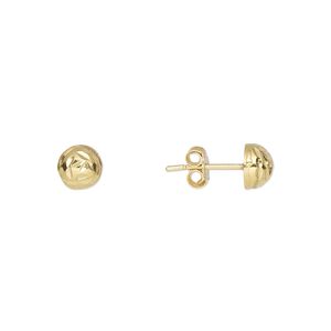 Earstud, gold-finished sterling silver, 6mm diamond-cut half-ball with post. Sold per pair.