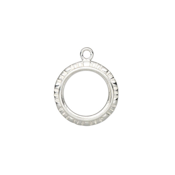 Drop, Almost Instant Jewelry®, sterling silver, 16mm round with open back and textured edge with 12mm rivoli setting. Sold individually. image number 0