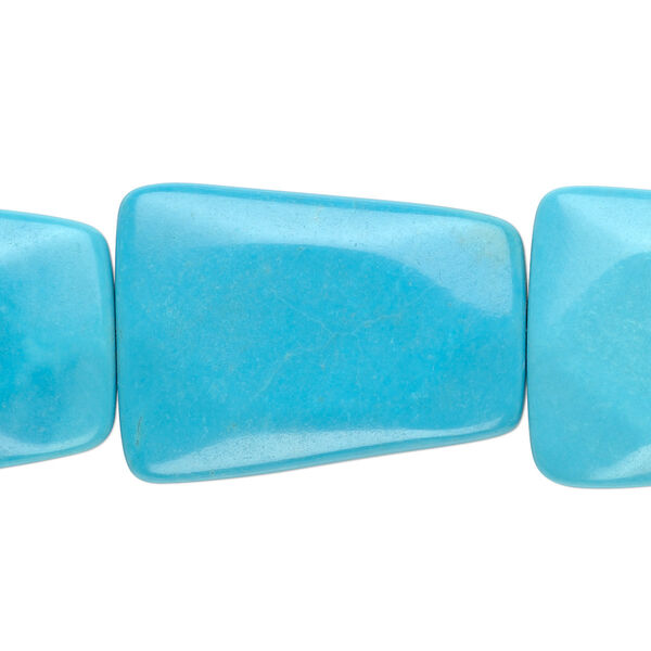 Bead, magnesite (dyed / stabilized), blue, 30x22mm faceted flat trapezoid, B grade, Mohs hardness 3-1/2 to 4. Sold per 8-inch strand, approximately 5 beads. image number 0