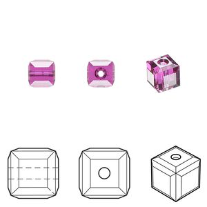 Bead 6pk fuchsia, Crystal Passions® 6mm cube 5601