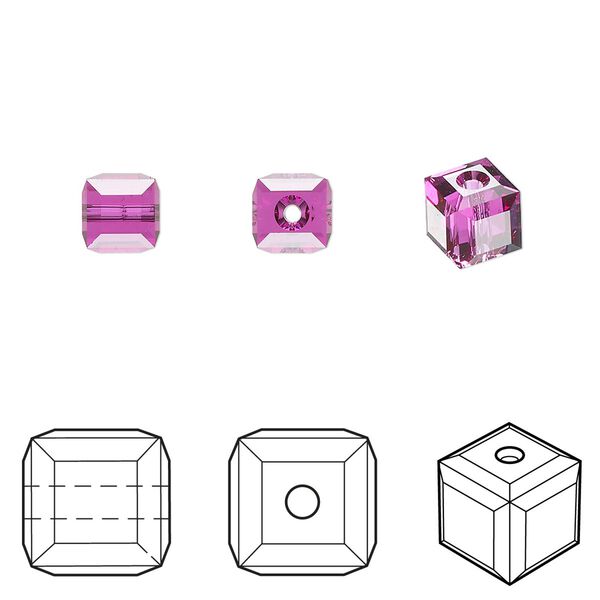 Bead 6pk fuchsia, Crystal Passions® 6mm cube 5601 image number 0