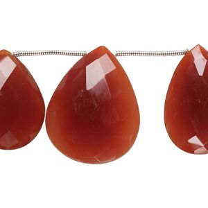 Carnelian 1pkg10, hand-cut top-drilled faceted puffed teardrop bead graduated 17x11mm-26x20mm