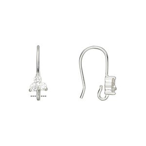 Ear wire fishhook 1pkg2 sterling silver / cubic zirconia, 16mm / 5.5x5mm faceted triangle / open loop, 21 gauge clear 1 pair