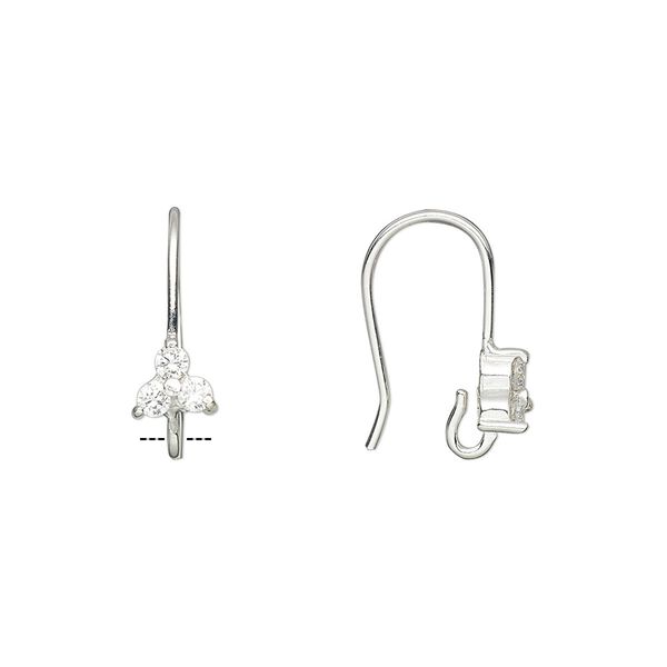 Ear wire fishhook 1pkg2 sterling silver / cubic zirconia, 16mm / 5.5x5mm faceted triangle / open loop, 21 gauge clear 1 pair image number 0