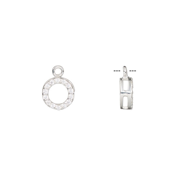 Drop, sterling silver and cubic zirconia, clear, 8mm single-sided open round. Sold individually. image number 0