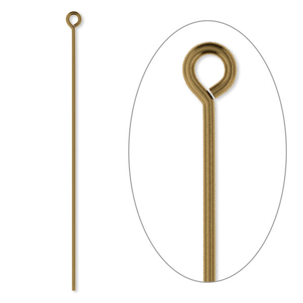 Eye pin, antique gold-plated brass, 2 inches, 21 gauge. Sold per pkg of 500. image number 0