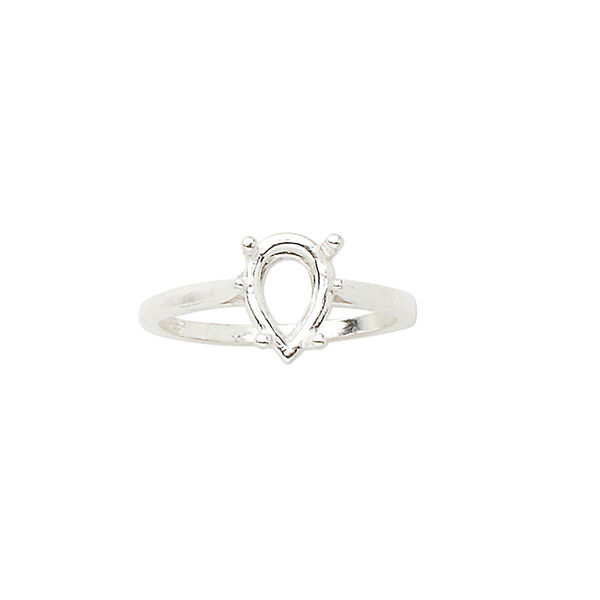 Ring, Sure-Set™, sterling silver, 10x7mm 4-prong pear basket setting, size 7. Sold individually. image number 0