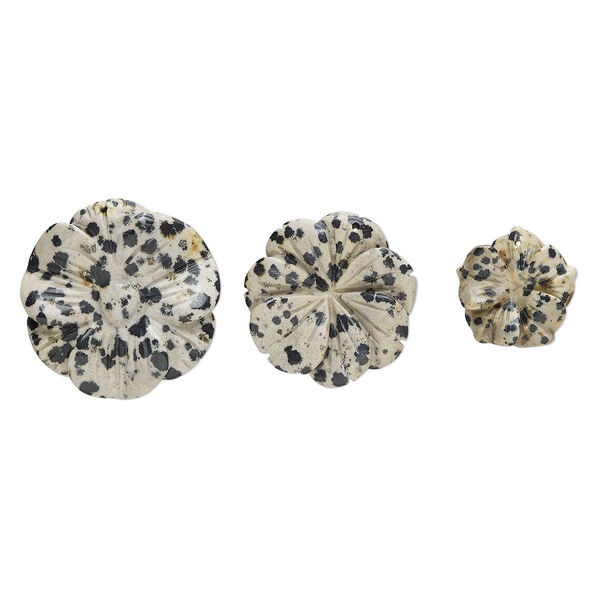 Dalmatian jasper 1pkg3, top-drilled carved flower drop natural B grade, mix 24x23mm-40x39mm image number 0