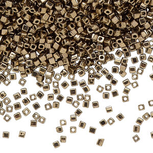 Seed bead, Miyuki 1pkg10g, glass, 1.8 square, opaque metallic dark bronze (SB-457)