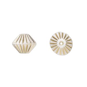 Bead, Preciosa, Czech pressed glass, opaque white matte gold, 11mm fluted bicone. Sold per pkg of 12.