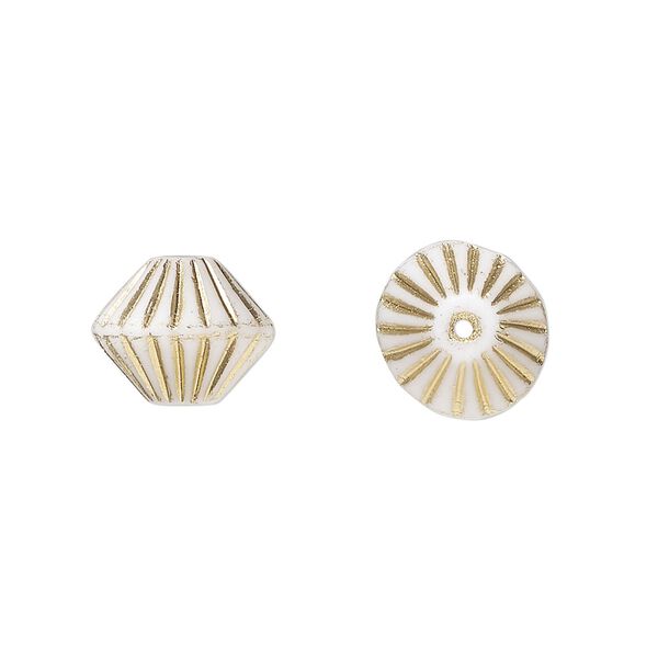 Bead, Preciosa, Czech pressed glass, opaque white matte gold, 11mm fluted bicone. Sold per pkg of 12. image number 0