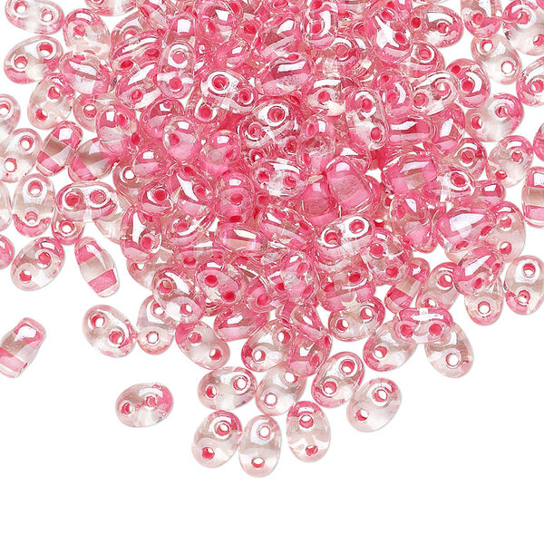 Seed bead, Preciosa Twin™ Czech glass, pkg/250g, 5x2.5mm oval, transparent rose terra color-lined clear, (38698). image number 0