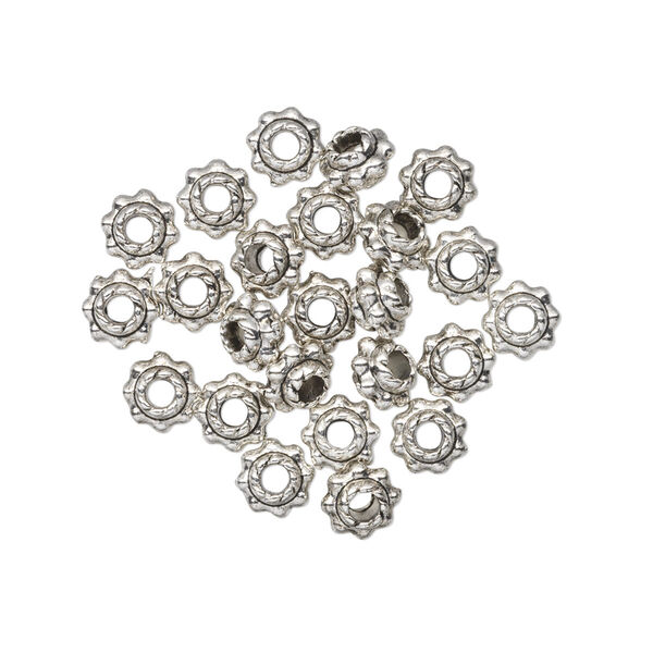 Bead, antiqued "pewter" (zinc-based alloy), 5x3mm beaded rondelle. Sold per pkg of 24. image number 0